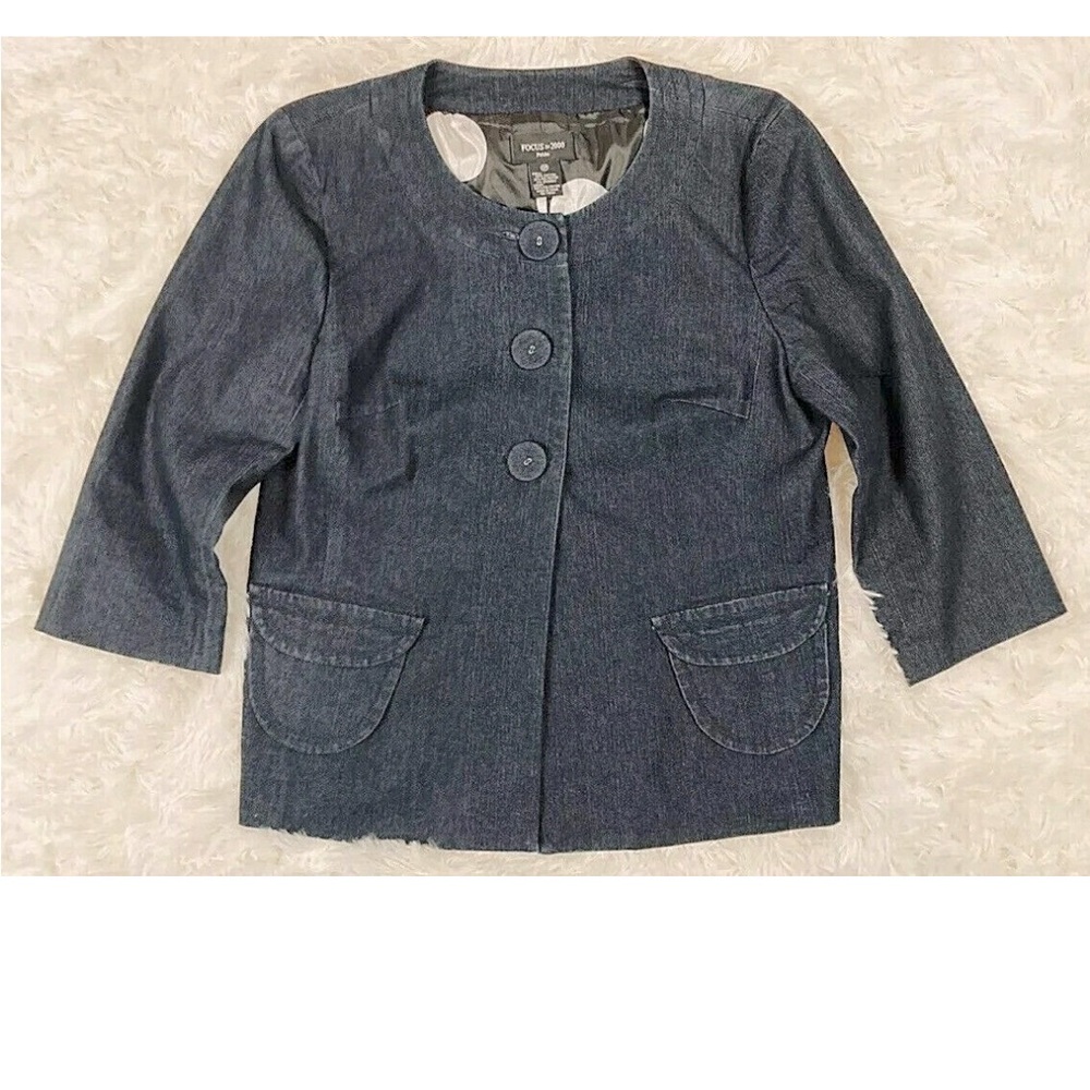 Focus 2000 Denim 3 Button Lightweight Lined Box Jacket 3/4 Sleeve 12 Petite